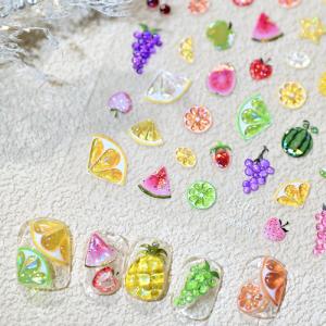 2 x Summer Fruit Nail Stickers for Nail Art Iridescent Shimmer Nail Decals,Lemon Strawberry Grape Watermelon Stickers for Nails Designs 3D Self Adhesive Nail Supplies & Decorations for Women Girls 1 Sheet