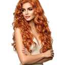 Rugelyss Long Wavy Wigs 28 Inches Natural Copper Fox Red Synthetic Kinky Curly Hair Wig for Women