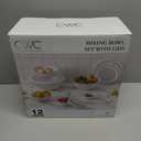 White Mixing Bowls with Lids Set of 7, Stainless Steel Nesting Bowl with Khaki Lid for Non-slip Mixing Prepping Storing Serving, 7 Sizes-7/3.6/2.7/2.1/1.5/1/0.8 QT