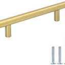 LONTAN 12 Pack Kitchen Cabinet Handles Gold Drawer Pulls 4-1/2 Inch Gold Cabinet Handles Brushed Brass Stainless Steel Furniture Hardware for Bathroom (4-1/2in hole centers)