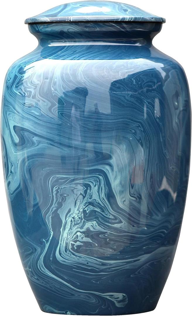 Handmade Cremation Urn for Human Ashes Shiny Blue Funeral Urn for Ashes Adult Handcrafted Upto 240 lbs