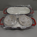 YONILL Mini Double Dutch Oven for Sourdough Bread Baking - Enameled Cast Iron Dutch Oven Pot with Lid and 5" Banneton Bread Proofing Basket Kit, Dual Round Bread Loaf Pan for Homemade Baking (Red)