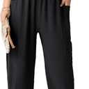 OLRIK Plus Size Pants for Women Wide Leg Cropped High Waisted Flowy Lightweight Pull On Loose Fit Summer Palazzo Pants (Size 2X)