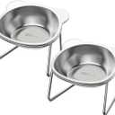 2 Pcs Elevated Cat Bowls - for Small Cats/Dogs, 5.9" Indoor Stainless Steel Raised Cat Dishes for Food and Water,15 Tilted Anti-Vomiting Dog Bowl, Whisker Friendly, Spine Friendly