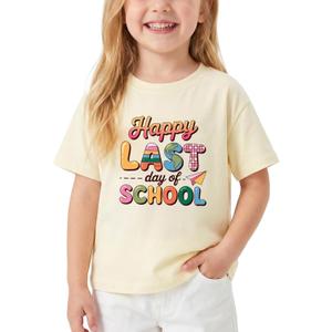 Happy Funny Last Day of School T-Shirt for Kids Toddler Girls Boys Short Sleeve Tee Cotton 2-8T
