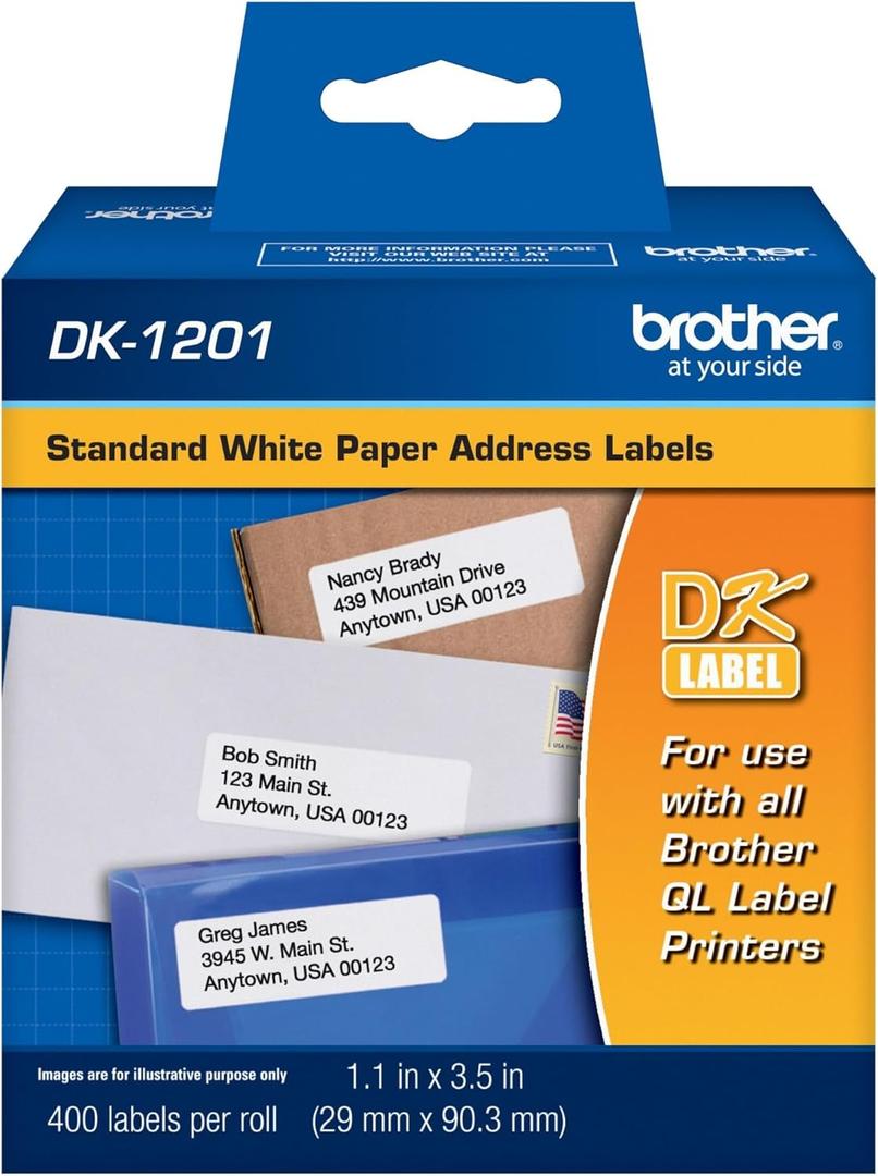 Brother Genuine DK1201 Die-Cut Standard Rolled Address Labels for QL Printers, (DK1201)