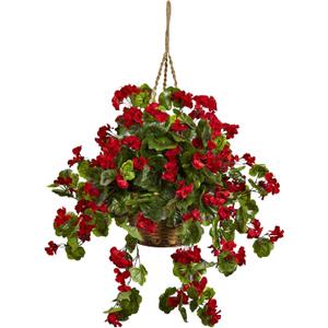 Nearly Natural 6857-RD Geranium Hanging Basket UV Resistant, Red,10.125'' x 29'' x 10.125''