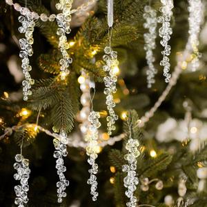 24 Pcs Christmas Clear Crystal Ornaments 4.7 Crystal Teardrop Acrylic Ice Beads Hanging Tree Decorations Chandelier Garland Drop Pendant for Xmas Tree Winter Party Decoration Supplies