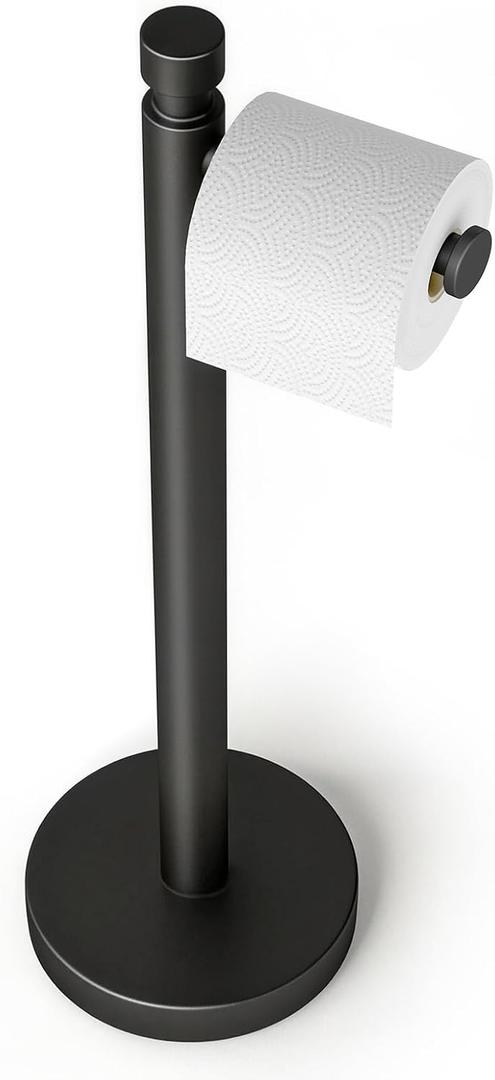 YUMORE Toilet Paper Holder Stand, 4.4lbs Heavy Duty Stainless Steel Free Standing Bathroom Tissue Roll Holder, Matte Black