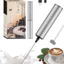 INFOOD Milk Frother Rechargeable with Cover - Coffee Frother Wand, Drink Mixer Handheld with 2 Detachable Stainless Whisks 2 Speed Adjustable for Latte, Cappuccino, Hot Chocolate, Egg, Silver