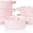 Bosmarlin Ceramic Marbling Souffle Dishes, Dould Handle Ramekin for Baking, Set of 4 (Marbling Pink, 10 Oz)