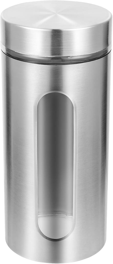 Amosfun Stainless Steel Kitchen Storage Tank 8.85X3.89X3.89In Airtight Food Canister with Transparent Window for Coffee Tea Sugar Dry Goods Organization (22.50X9.90X9.90CM, Silver)