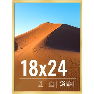LaVie Home 18x24 Picture Frame for Wall Display, 18x24 Gold Picture Frame with HD Plexiglas, 18 x 24 Poster Frame 1 Pack, Display Frame for Vertical or Horizontal, Classic Collection