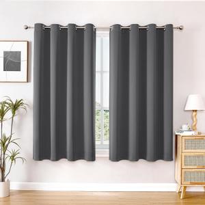 ChrisDowa Blackout Curtains 45 inches Long for Bedroom - 2 Panels Set Grommet Thermal Insulated Room Darkening Curtains for Living Room (Grey, 52 x 45 Inch)