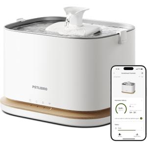 PETLIBRO Upgrade Cat Water Fountain, Cordless Cat Fountain Battery Operated, App Monitoring 3L/101oz Dockstream 2 Pet Water Fountain with Stainless Steel Tray, 5GHz WiFi Dog Water Bowl Dispenser, White