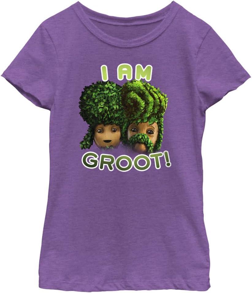 Marvel Groot Bath Hairdo Girls Short Sleeve Tee Shirt (X-Small, Purple Berry)