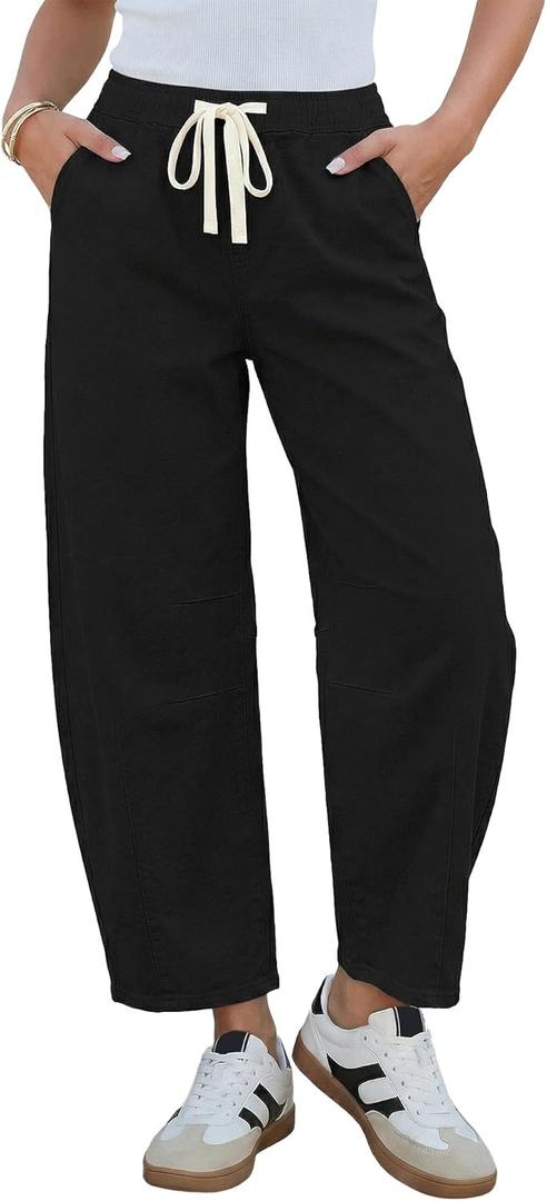 GRAPENT Barrel Jeans for Women Trendy High Waisted Cropped Baggy Wide Leg Pull On Elastic Waist Stretchy Denim Pants XL
