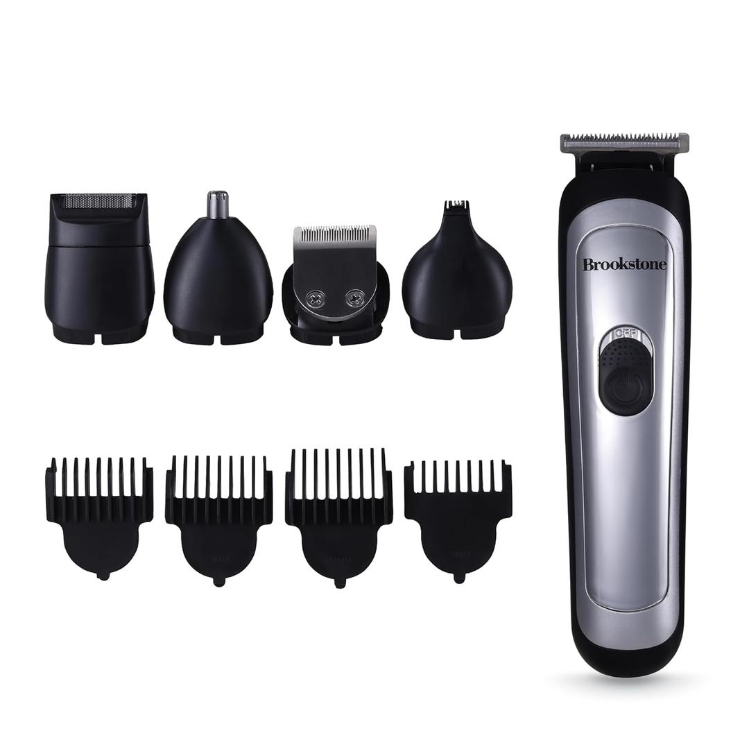 Brookstone - Hair & Beard Trimmer Kit, Precision Grooming for Hair, Beard, & Body with Adjustable Combs, Charging Base & Accessories (14-Piece)