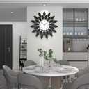FLEBLE Large Wall Clocks for Living Room Decor Modern Wall Clock Decorative Silent Non-Ticking 24 Inch Round Black Metal Crystals Clock for Office, Home, Bathroom, Kitchen, Bedroom or Entryway