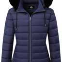 GOLDLADIES Women's Waterproof Long Down Jacket,Warm Winter Hooded Puffer Coat Thickened for Hiking Outdoor (Large, Navy)