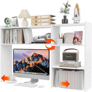 Aetheris Desktop Bookshelf, 43Adjustable Office Desktop Organizer Shelf, Countertop Storage Hutch with 4 Shelves for Computer Desk, Adjustable Desk Hutch, Wooden Desktop Bookcase for Dorm Office Home