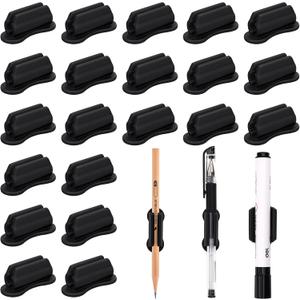 BOBOKA 20 Pack Upgraded Pencil Holder, Adhesive Pen Holder for Desk, Silicone Pencil Holder & Marker Holder for Clipboard Wall Classroom School Office Desk Accessories (Black)