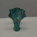 9.0" H Teal Glass Vases for Flowers, Unique Hand Blown Glass Vase Green Home Decor, Wide Mouth Colorful Flower Vase Centerpieces, for Living Room Table Bookshelf, Bathroom Office Shelf Decorative