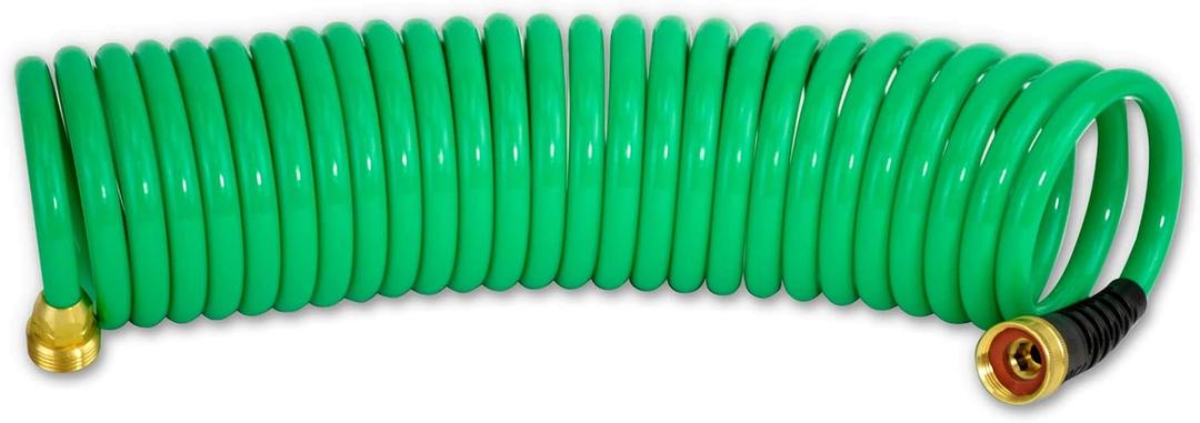 HoseCoil 3/8 inch ID Self Coiling Garden, RV, Marine Outdoor Water Hose (25' Green)