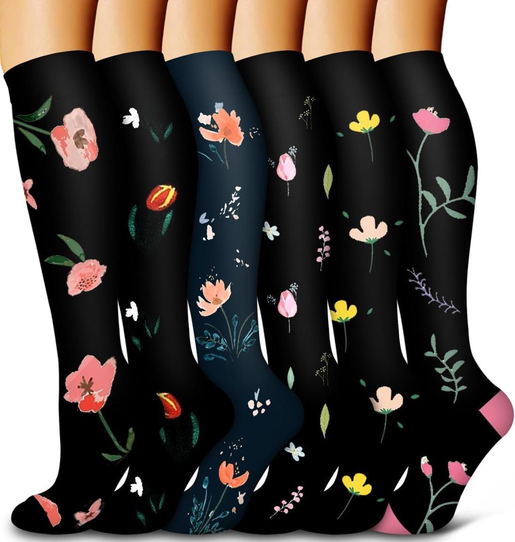 Bluemaple 6 Pack Copper Compression Socks for Women and Men Circulation-Best Support for Medical, Running,Nursing,Athletic (Large-X-Large)