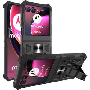 Ailiber for Motorola Razr 2024 Case, Motorola Razr 50 5G Phone Case, Kickstand Holder, for Magnetic Car Mount, Heavy Duty Ruggged Shockproof Cell Phone Cover for Moto Razr 2024-Black