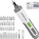 WORKPRO 4V Electric Screwdriver, Rechargeable Cordless Screwdriver Set with 35 Bits, Extension Rod, USB Charging Cable in Carrying Case, LED Light, White Gray