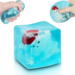 Ice Squishy Stress Cube Fidget Toys Adults, Glow-in-The-Santa Claus 5cm(1.97") Glow in The Dark Sensory Toys for Kids with Autism for Kids Squeeze Toys for Anxiety Stress Relief