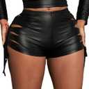 Verdusa Women's Faux Leather Shorts Sexy Micro Booty Mini Shorts Night Club Outfits Hot Short (Medium, Black)