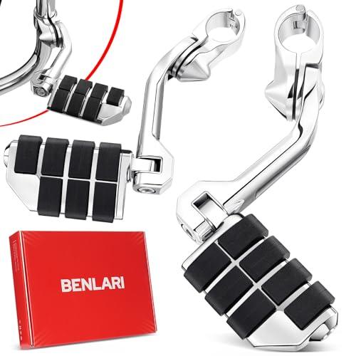 Benlari Highway Pegs,1.25" Highway Footpegs 304 Stainless Steel Adjustable Long Angled Fit for Harley Davidson Touring Street Glide Road Dyna Sportster Softail fits 1-1/4"(32mm) Engine Guard(Chrome)