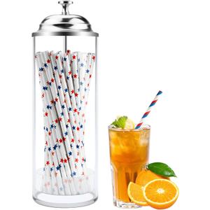 Straw Holder for Standard Size Drinking Straws, Mevtok Acrylic Plastic Straw Dispenser for Counter with Lid (Straws Not Include)