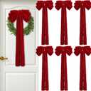 6 Pcs Large Velvet Bows for Christmas Tree 19.7" x 10.6" Velvet Ribbon Bows Ornament Christmas Swag Wreath Staircase Bow Vintage Raw Edges Tree Topper for Home Decor(Burgundy,Three-ear Style)