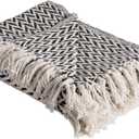 DII Modern Zig Zag Throw Blanket Woven Cotton, Hand-Knotted 2.5" Fringe, 50x60, Black