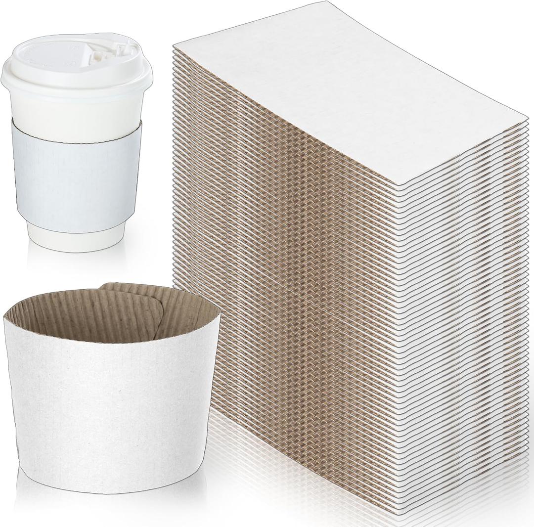White Coffee Sleeves For 10 to 20 oz. Cups (200 Pack), Disposable Corrugated Cardboard Paper Jacket For Better Grip, Hot Cold Drinks Holder, Chocolate Milk Tea Beverage Insulator, Hand Protection
