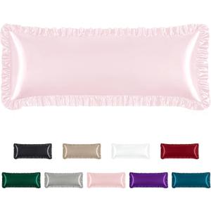 Homiest Ruffle Satin Body Pillow Cover, Silky Satin Body Pillowcase with Envelope Closure, Luxury & Ultra Soft Long Pillow Cases for Hair and Skin, Ruffled Long Pillow Shams (Blush Pink) (Body - 20 x 54 Inch)