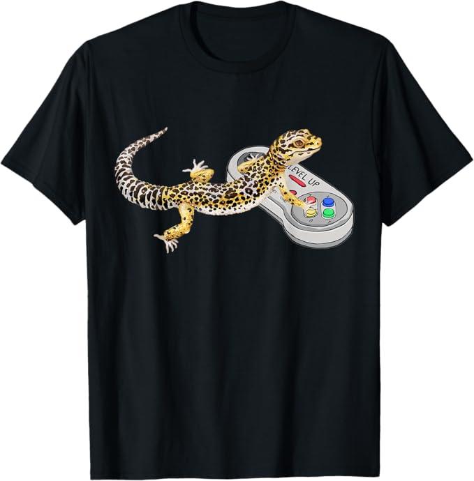 Leopard Gecko Playing Video Game Lizard & Reptiles Gamers TShirt M