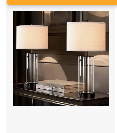 Kyrid 23.5'' Glass Table Lamp Set of 2 for Living Room with USB Ports and AC Outlets(Bulbs Included)