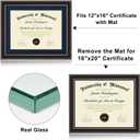 16x20 Diploma Frames 12x16 with Blue Mat - Walnut Wood Finish | Shatter-Resistant Glass | for Wall Mounting | Gift for Graduations & Professional Certificate (1 Pack)