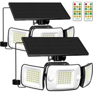 Solar Flood Lights Outdoor Waterproof, 2 Pack 6000mAh 1200LM Solar Powered Dual Motion Sensor LED Lighting Dusk to Dawn Security Floodlight Exterior with Remote 9.8ft Cable for Garden House