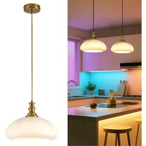 Modern Style Battery Operated Pendant Light,Battery Ceiling Light with Rechargeable Bulbs Remote Control 9 Colors Modes Dimmable Kitchen Island Bedroom Dining Room (Beige)