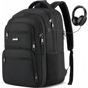 Paude Laptop Backpack,School Backpack Large Bookbag with USB for High School College Students Office Business,Waterproof (15.6inch, Black)