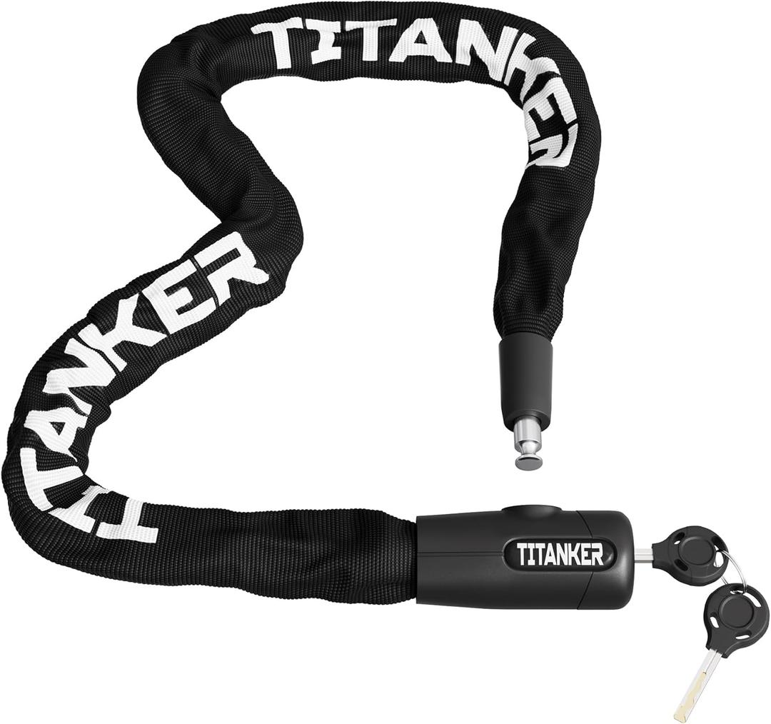 Titanker Bike Chain Lock with Key, 3.3 Feet Heavy Duty Anti-Theft Bike Lock Chain Security Bicycle Chain Locks for Bike, Motorcycle, Bicycle, Door, Gate, Fence, Grill (8mm Thick Chain, Black)