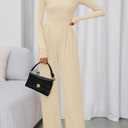 PRETTYGARDEN Long Sleeve Jumpsuit for Women 2026 Fall Date Night Rompers Dressy Casual One Piece Mock Neck Jumpsuits Pockets (Beige, L)
