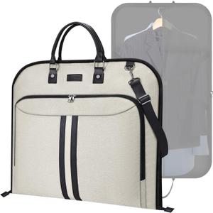 BALEINE Travel Garment Bag, Travel Suit Bag for Men, 42'' Waterproof Carry on Garment Bag for Hanging Clothes, Garment Duffel Bag for Travel Business (Beige)