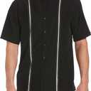 Cubavera Paneled Short Sleeve Shirt for Men, Classic Fit, Wrinkle Resistant, Casual Button-Down Shirt With Spread Collar (X-Large, Jet Black)