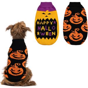 Vehomy 2Pcs Dog Cat Halloween Sweaters Dog Pumpkin Sweater Dog Cat Pumpkin Turtleneck Knitwear Shirt Dog Puppy Halloween Costume Clothes for Small Medium Dogs Cats XL